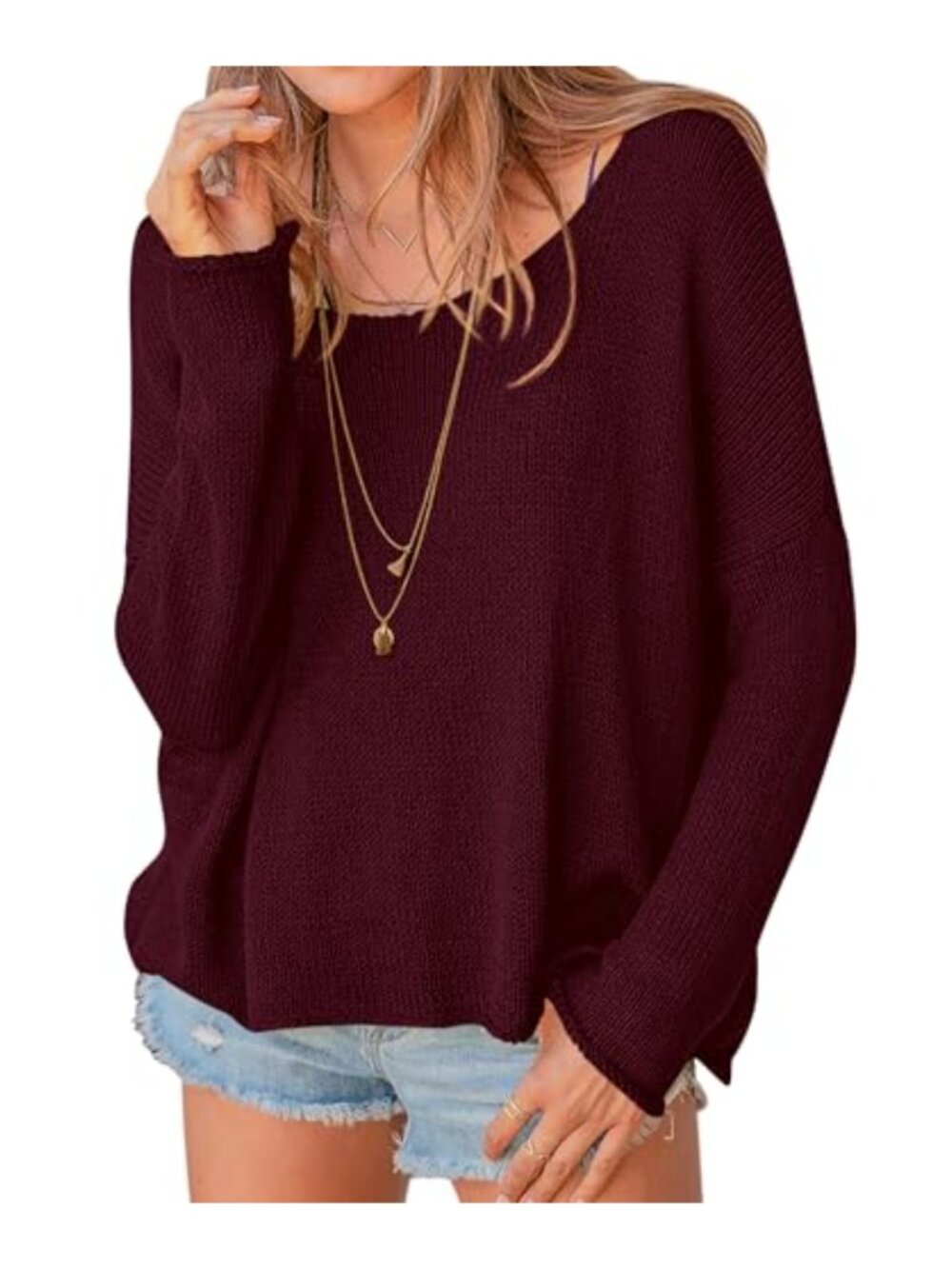 Women's Oversized Scoop Neck Pullover Sweater Long Sleeve Knit Cotton Tunic
